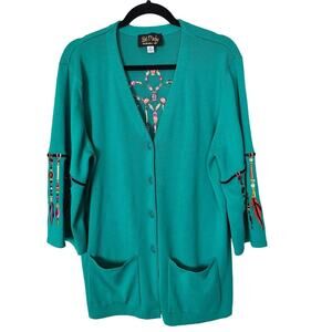 Bob Mackie Womens Embroidered Dream Catcher Cardigan Sweater XL Boho Whimsical